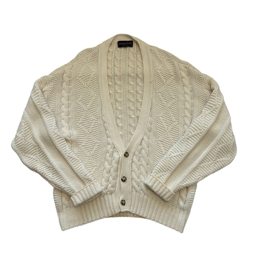 Vintage Cardigan Sweater Mens Ivory Cable Knit L Vintage Fisherman